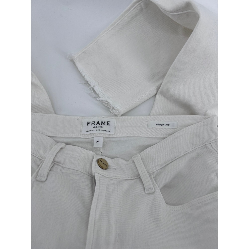 Frame Denim Le Garcon Crop White Slim Boyfriend Jeans Raw Hem Size 25 - Picture 4 of 5